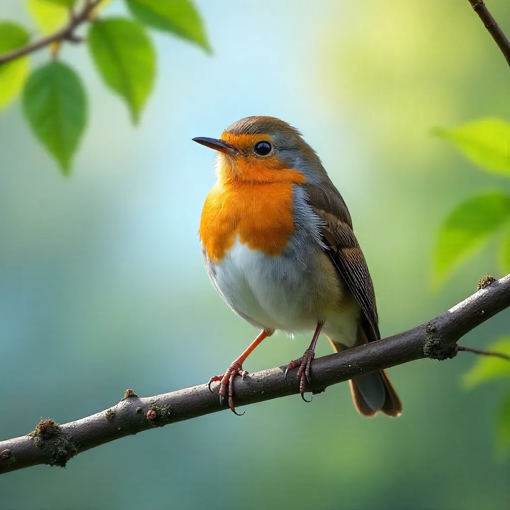 European Robin on a Branch in Quiet Daylight