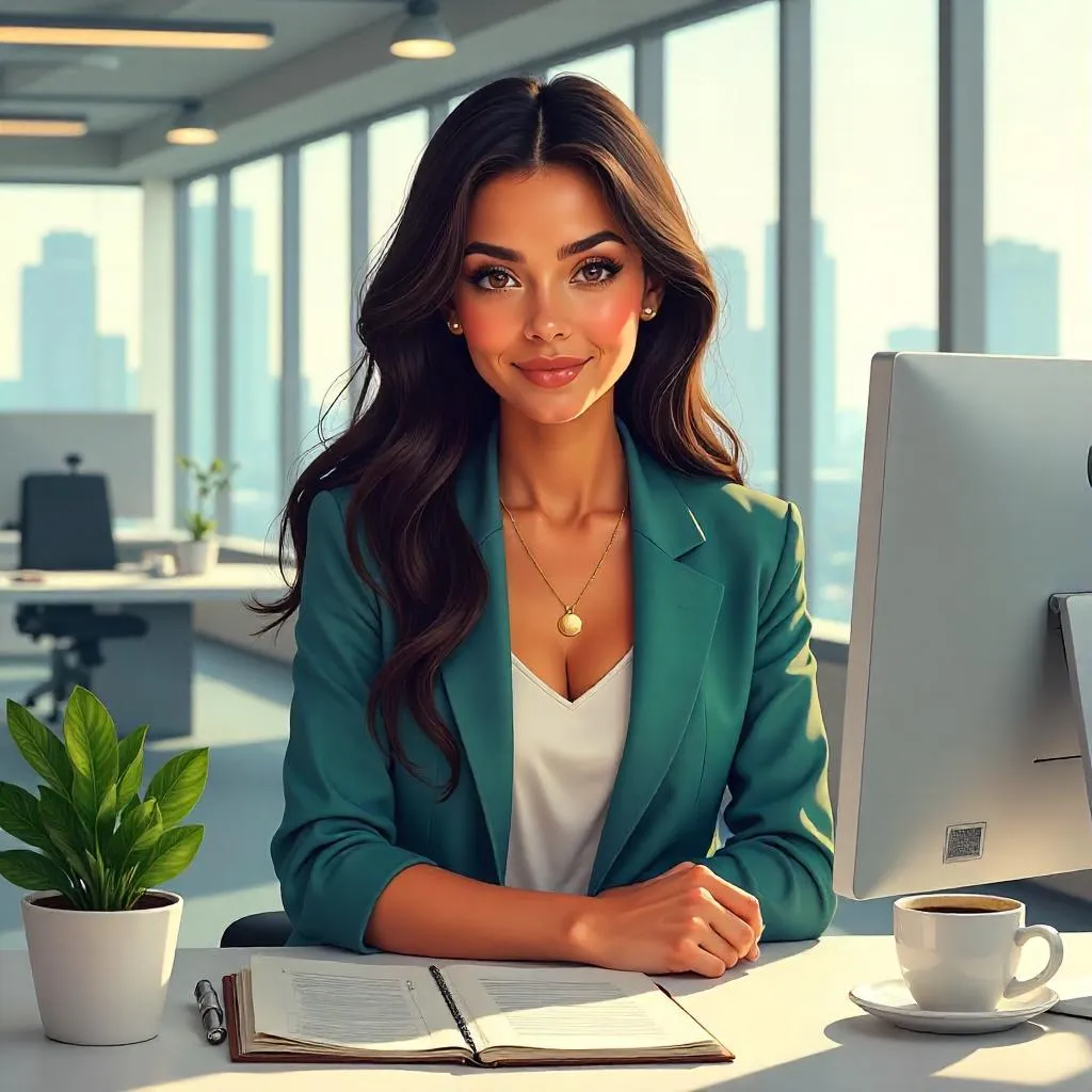 Latina Woman in a Modern Office — Digital Art