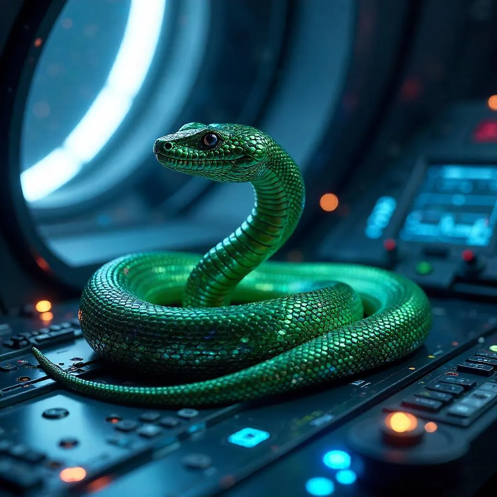 Photorealistic Snake in a High-Tech Spaceship