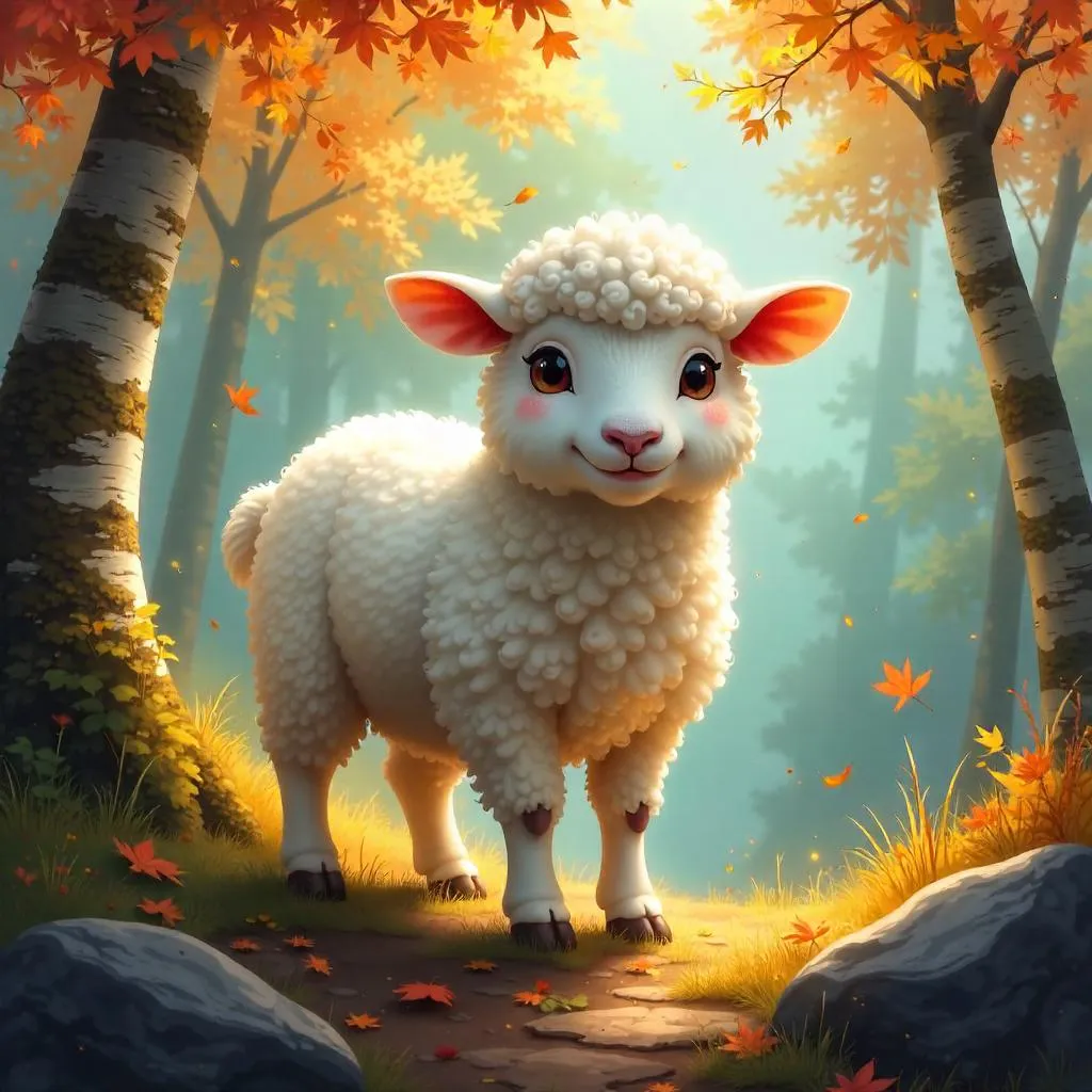 Autumn Forest Sheep: Digital Art in Warm Light