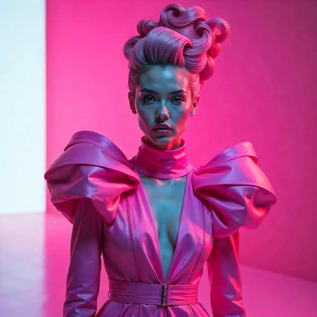 Avant-Garde Pink Couture Portrait with Dramatic Hair