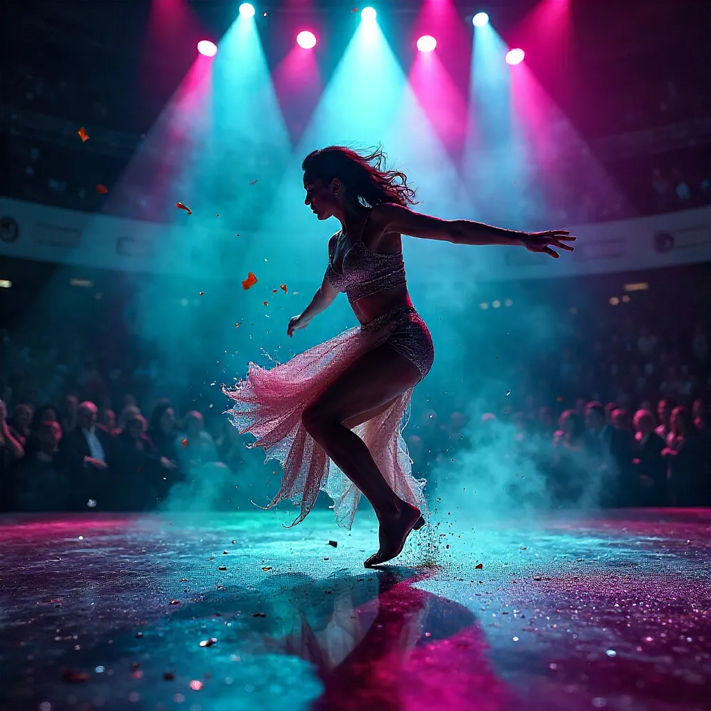 Vivid Stage Energy: Colorful Performer in Action