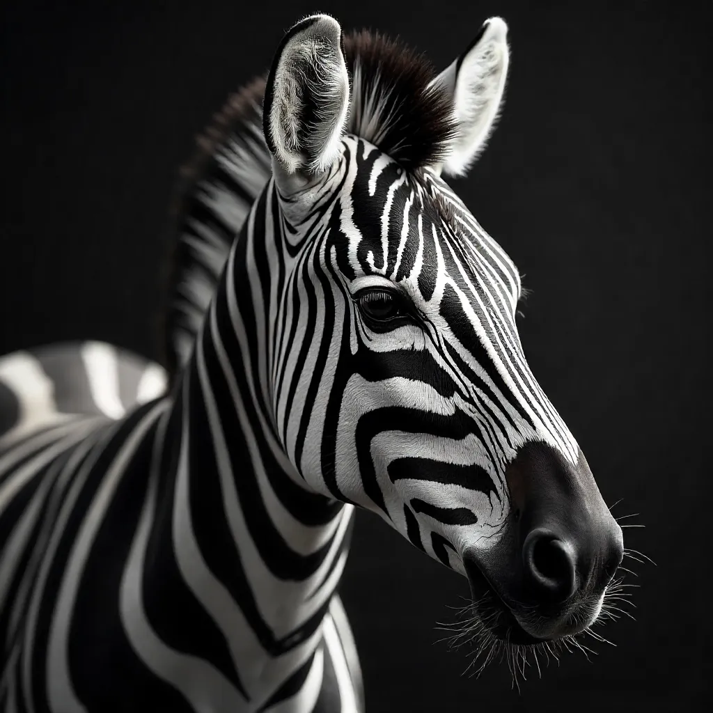 Monochrome Zebra Close-Up: Intricate Stripes