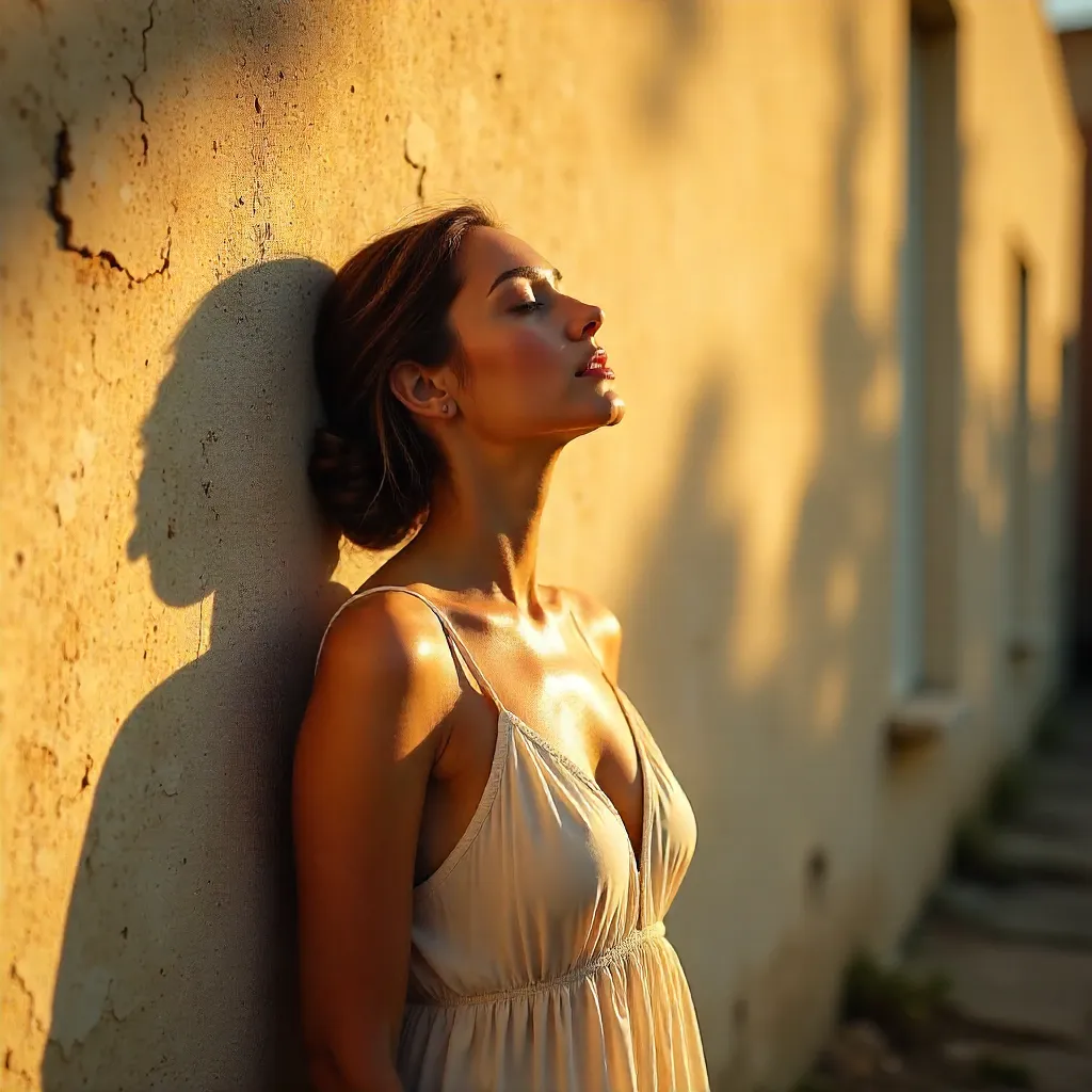 Golden Hour Shadow Play on a Textured Wall