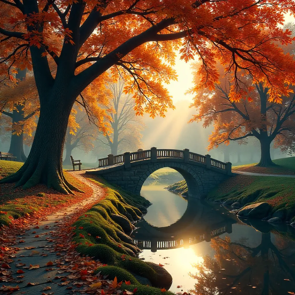 Autumn Tranquility: Bridge Over Quiet Park