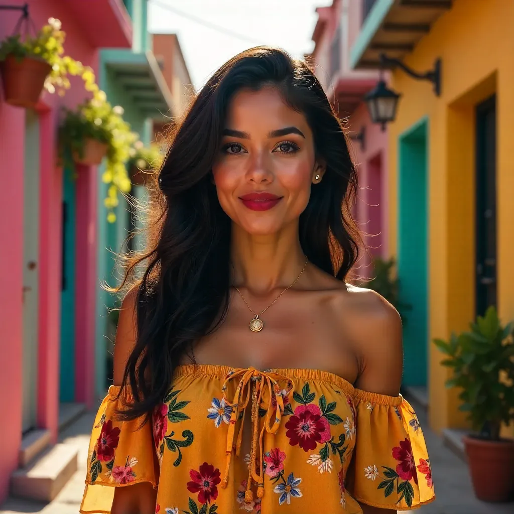 Vibrant Latina Lady Portrait in Sunset Glow