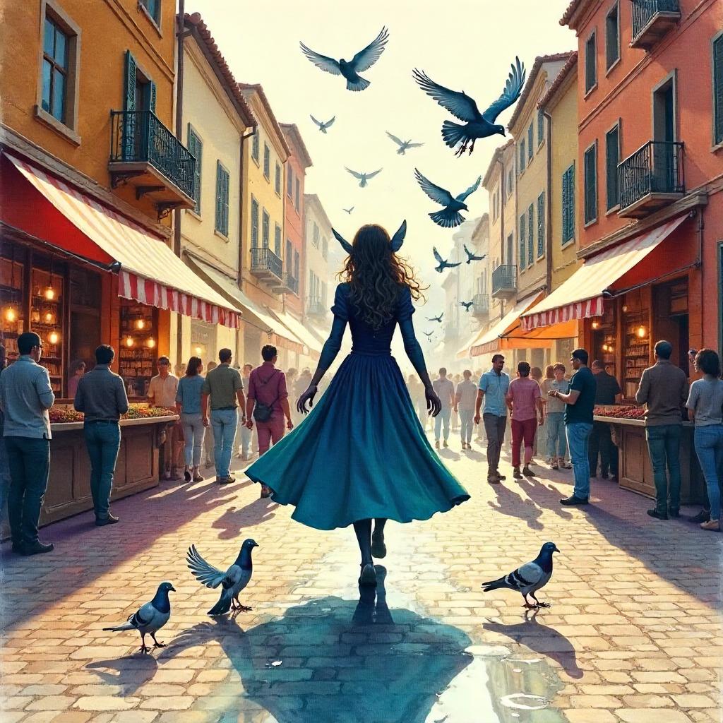 Shapeshifter in a Watercolor Town Square