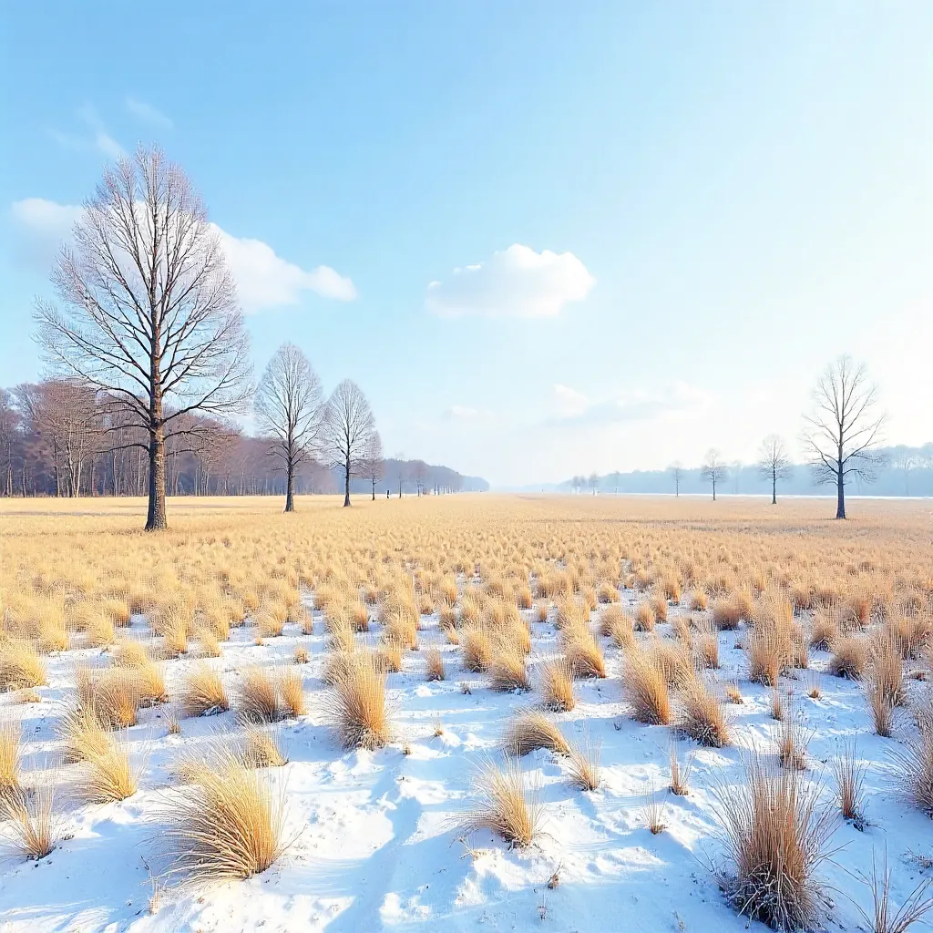 Calm Winter Scene: Bare Trees Among Dry Grasses