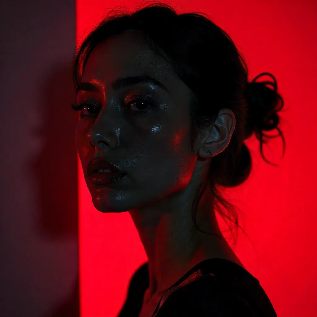Crimson Shadows: Abstract Portrait of a Woman