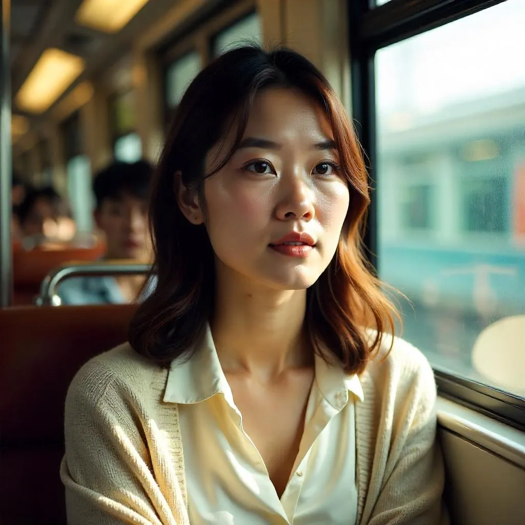 Photorealistic Portrait of an Asian Woman on a Train
