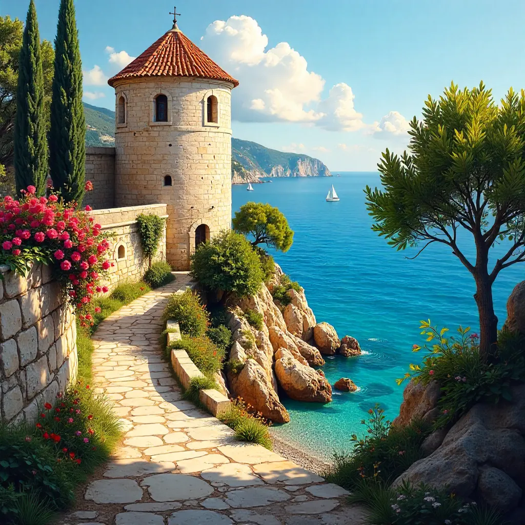 Seaside Tower and Greenery on Lopud Island