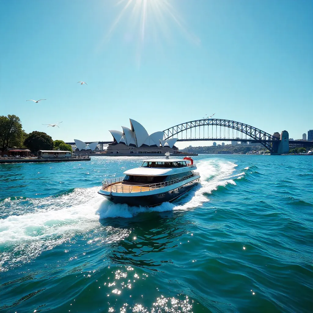 Sunny Ferry Approaches Sydney Opera House