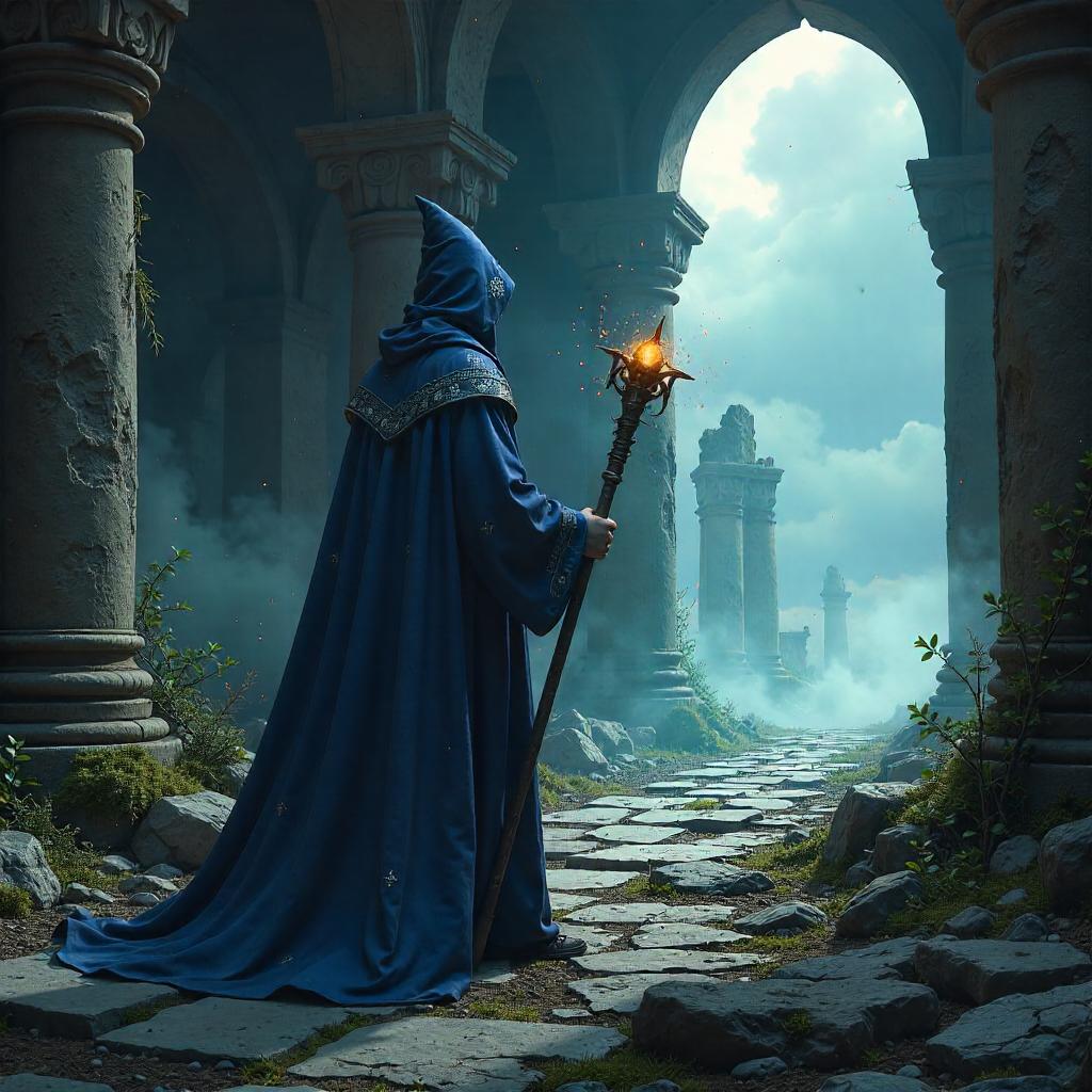 Arcane Wizard Amid Ruined Temples