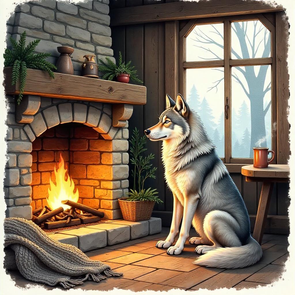Wolf in a Watercolor Cottage