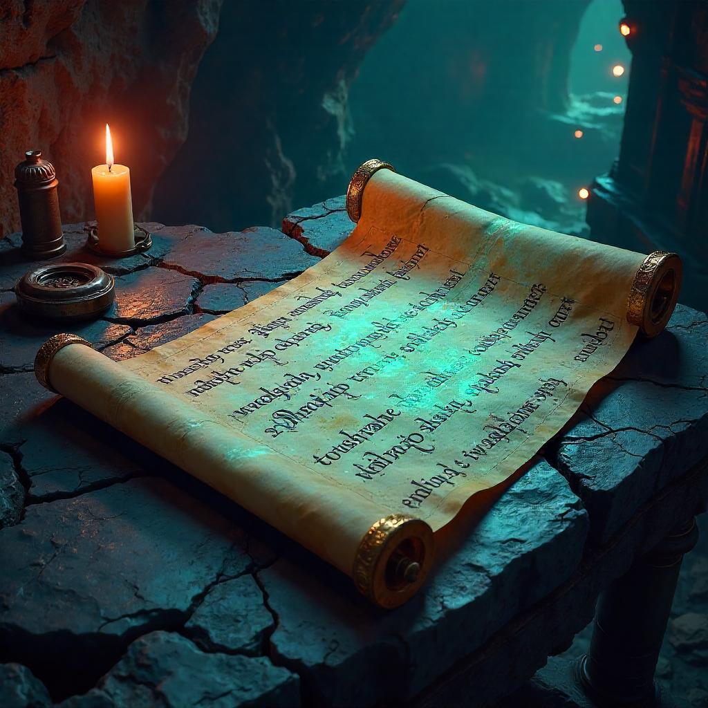 Ancient Scroll in a Neon-Digital Game World