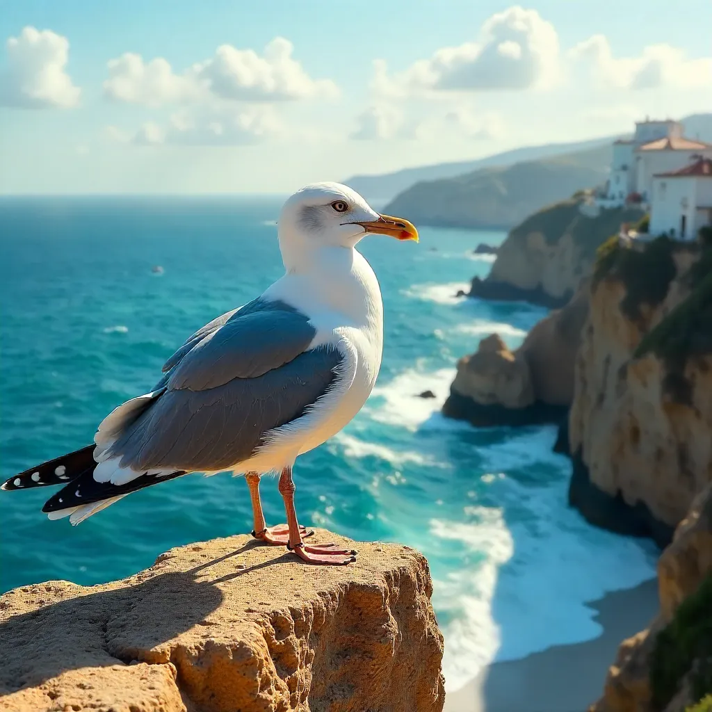 Majestic Seagull on a Spanish Cliff by the Blue Ocean