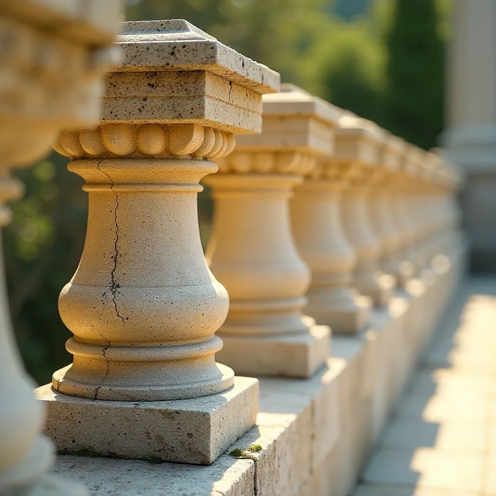 Close-Up of White Stone Balustrade with Yellow Accents