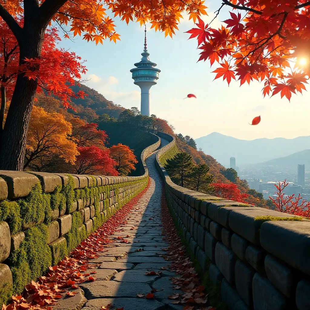 Autumn at Namsan Tower Among Historic Walls