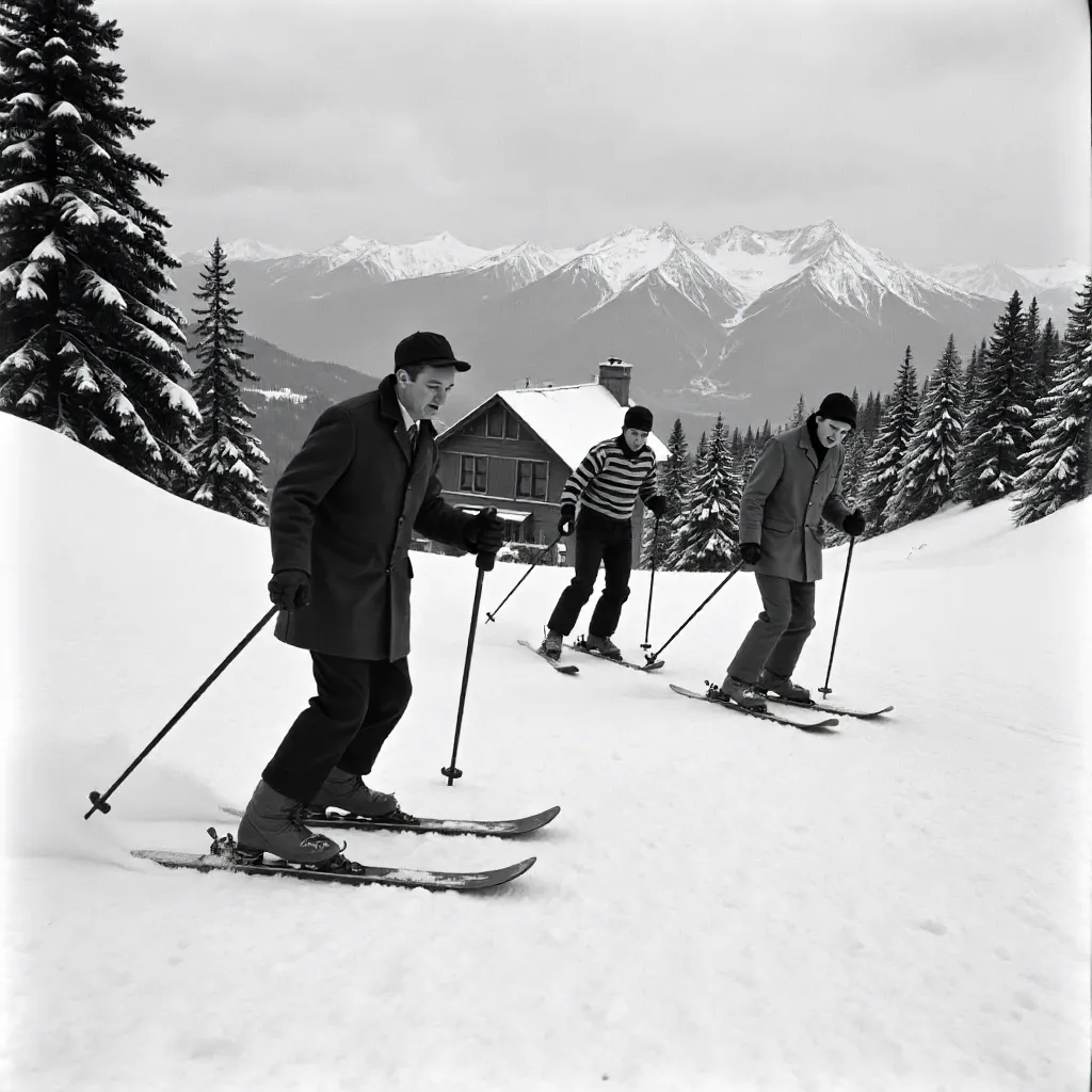 Monochrome Ski Day: Vintage Snow Skiers