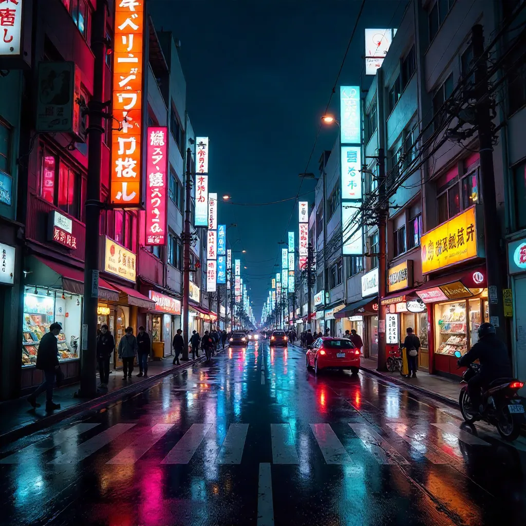 Neon Tokyo Street: Nightlife with Motion Blur