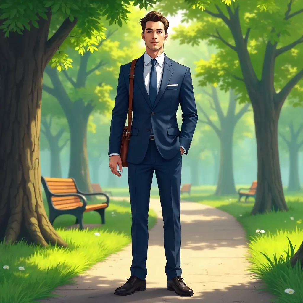 Anime Style: Professional White Man in a Park