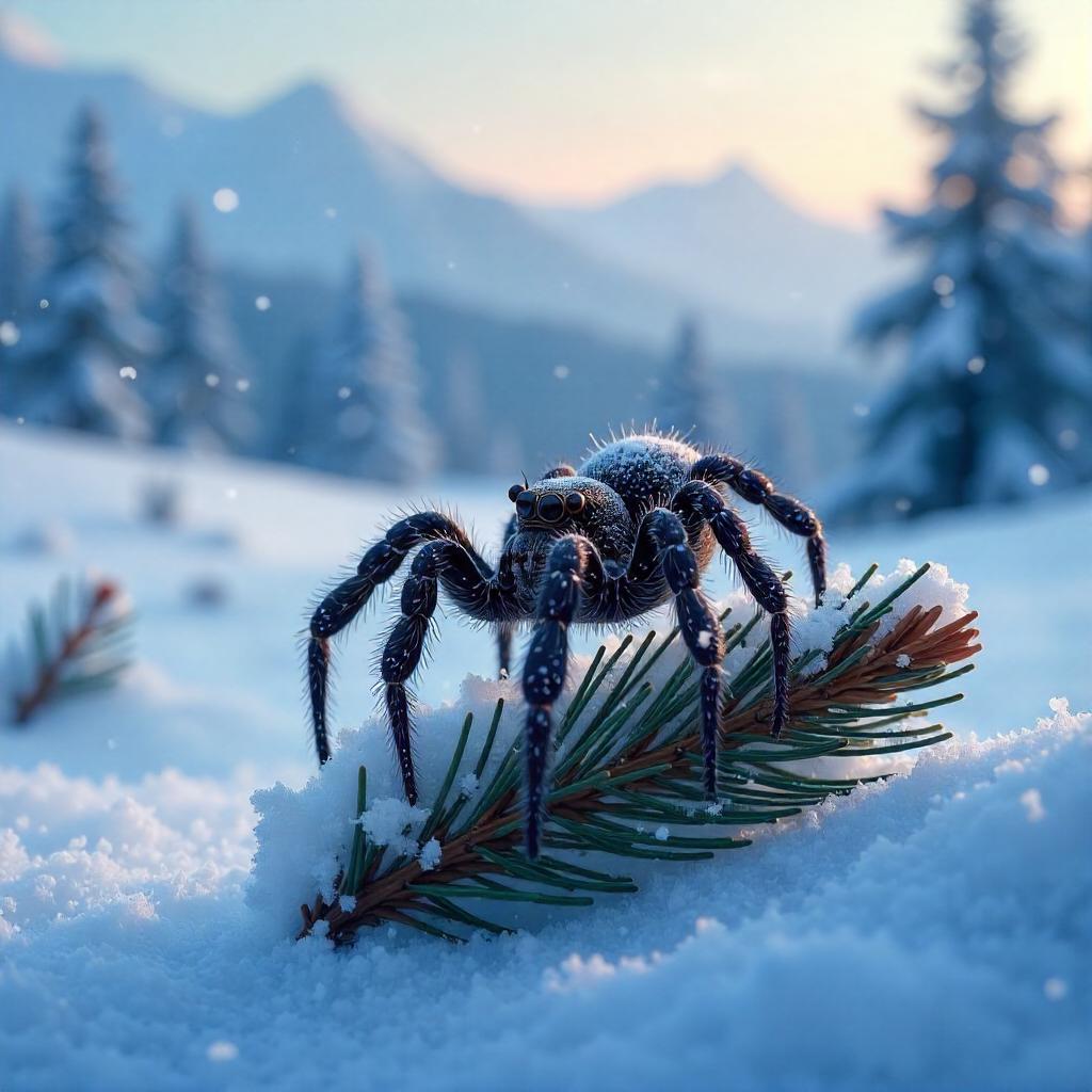 Winter Spider in a Snowy Landscape