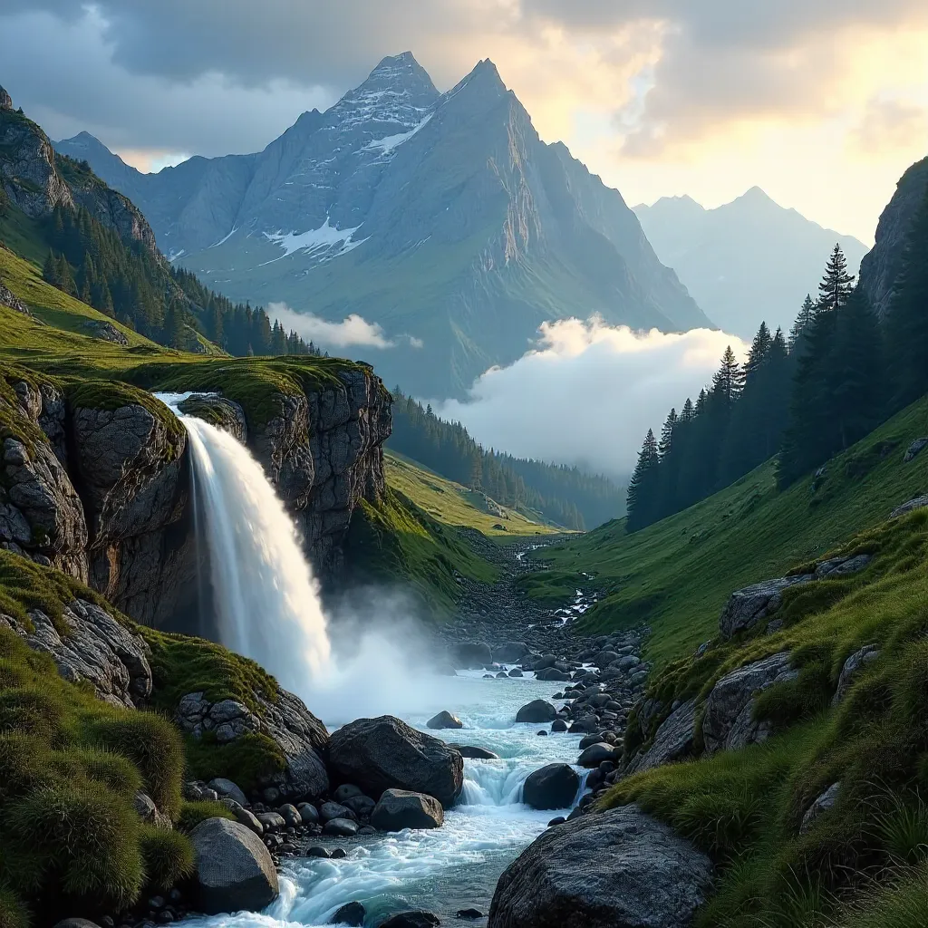Mistbound Peaks over the High Tatras Waterfall