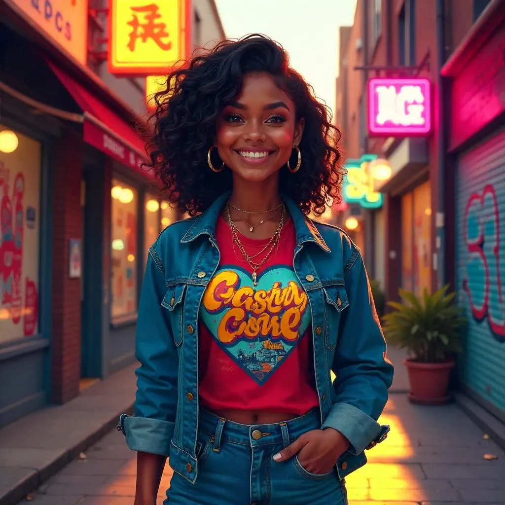 Cheerful Latina in Neon-Urban Digital Art