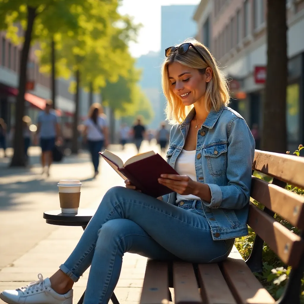 Relaxed Urban Reading Outdoors: Caucasian Woman