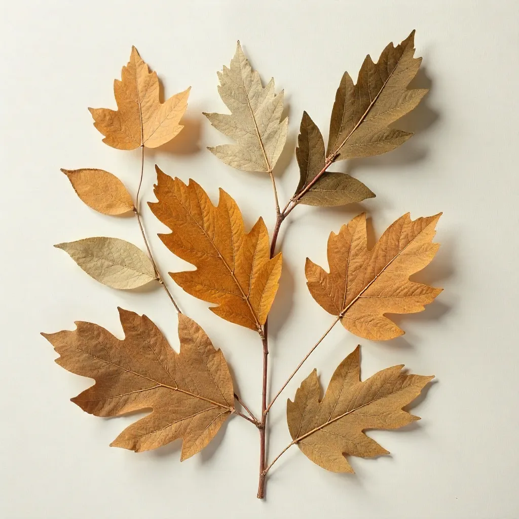 Minimalist Dried Leaves Collage on Plain Backdrop