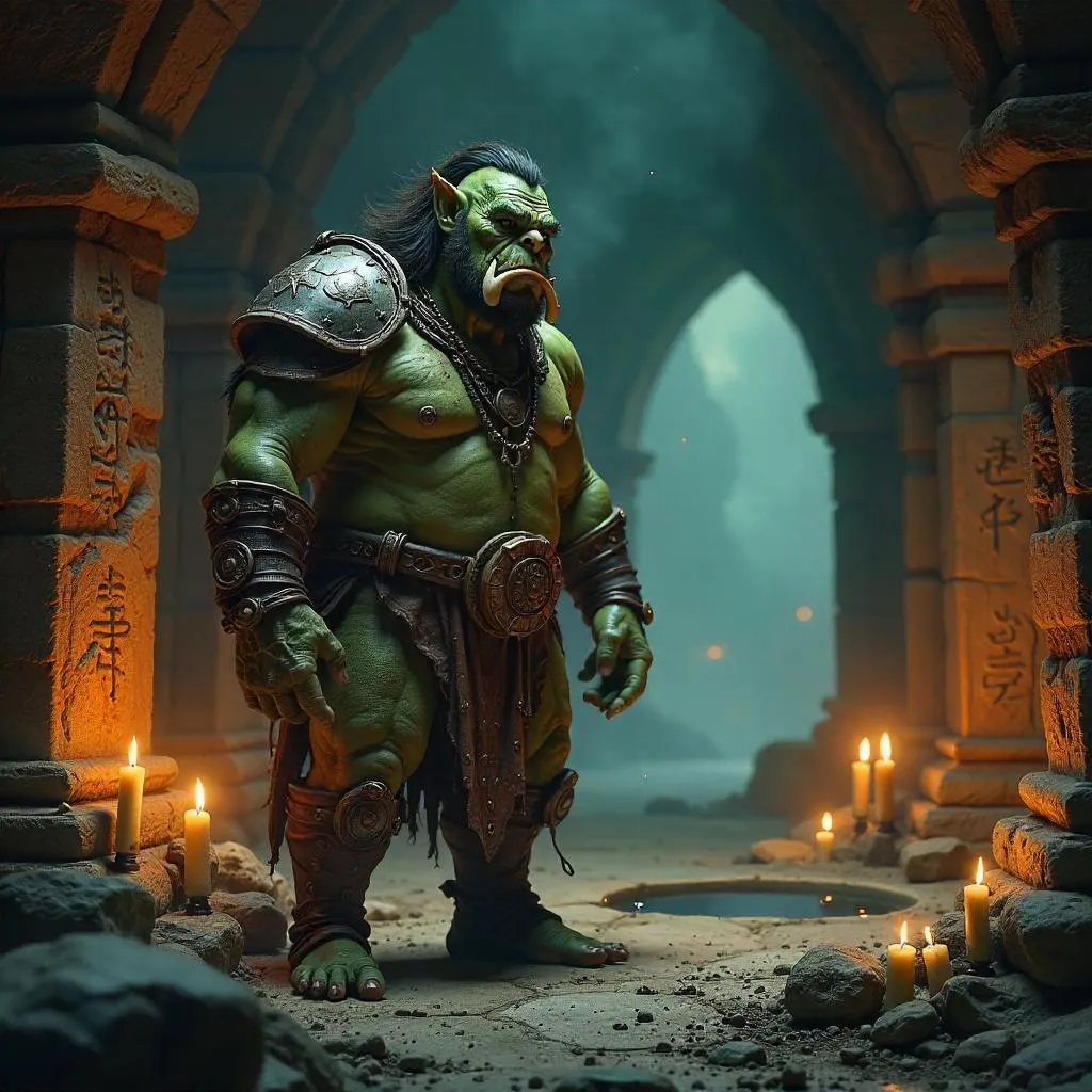 Photorealistic Orc in an Ancient Shrine