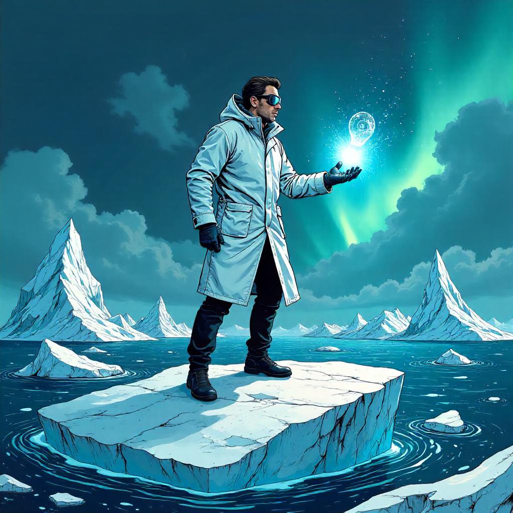 Icebound Scientist: Comic Hero on Iceberg