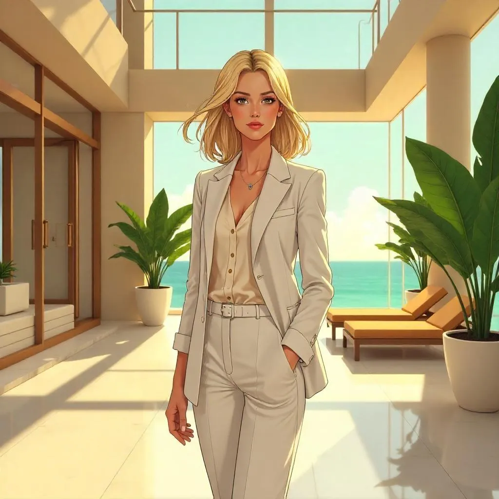 Confident Anime Woman in a Luxury Villa