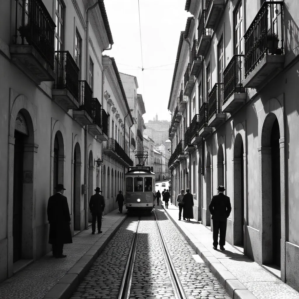 Vintage Lisbon Street: Black and White Architecture