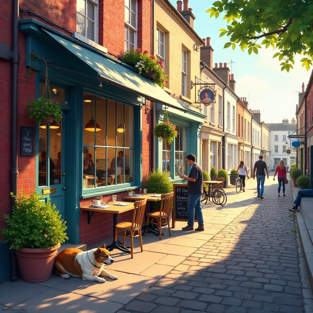 Cozy Bristol Café with Outdoor Seating and a Resting Dog