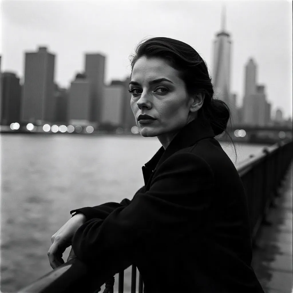 Monochrome City Rail Portrait: Woman Leaning