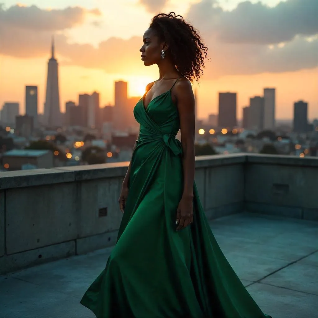Elegant Black Woman on a Rooftop — Photorealistic