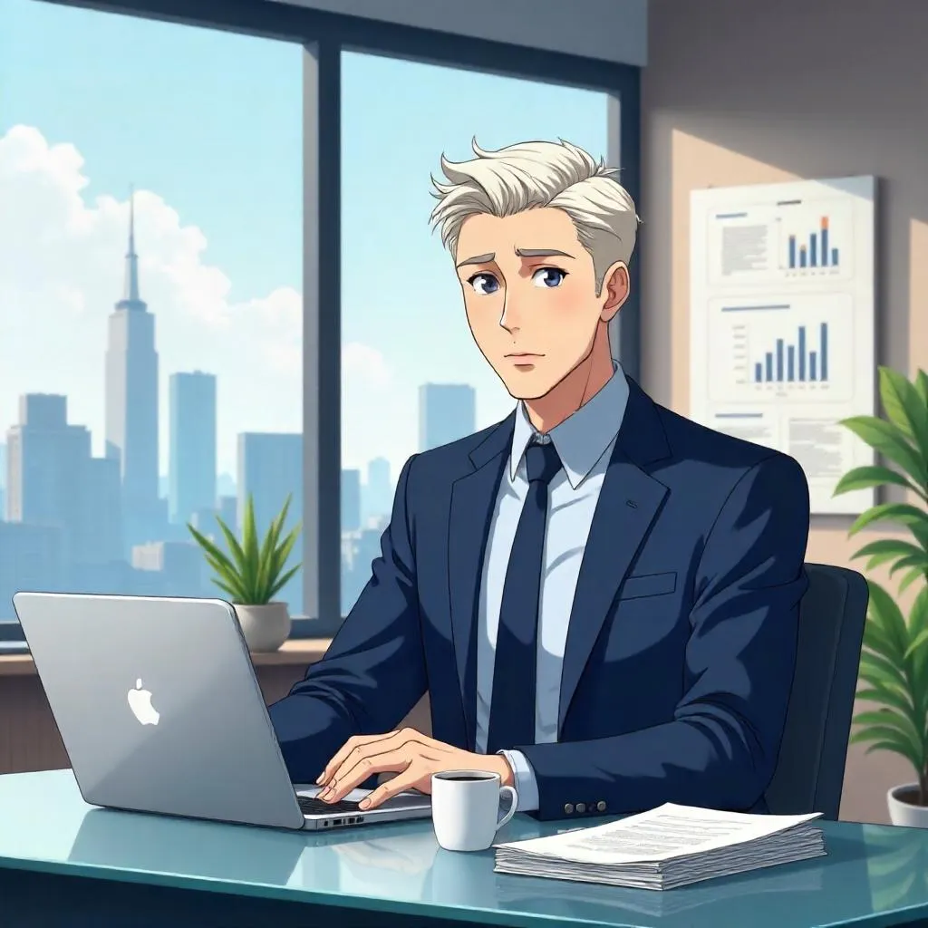 Anime-Style Office Portrait of a Professional Man