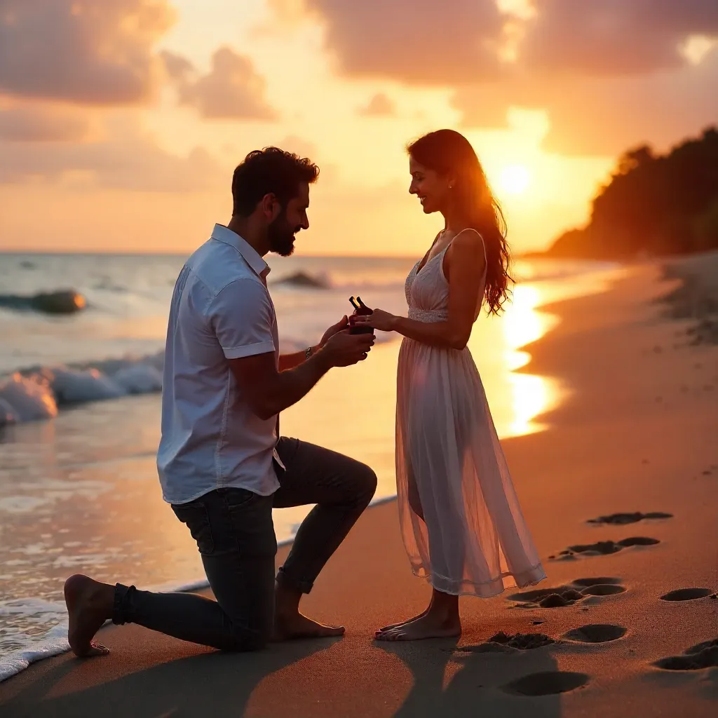 Golden Rings at Sunset: Beach Proposal