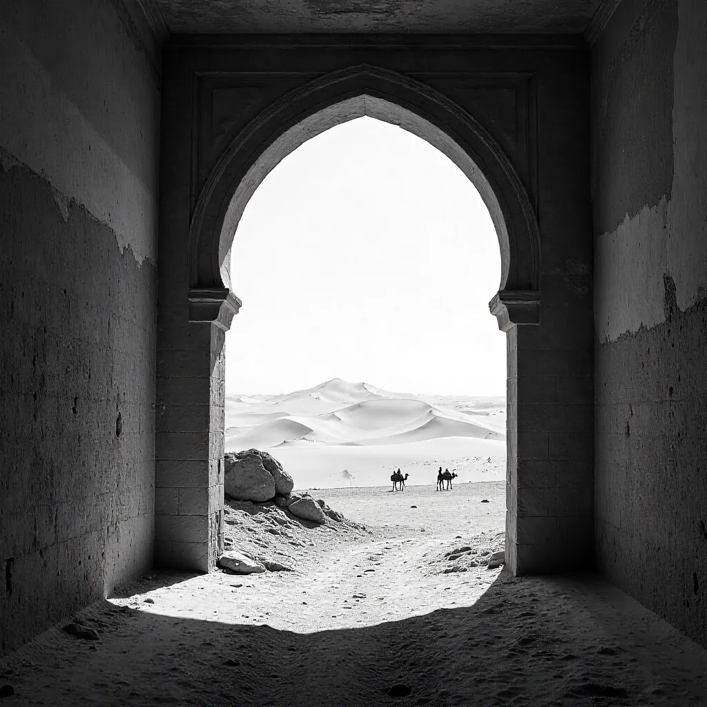 Through Ancient Ruins: Merzouga Desert in Monochrome