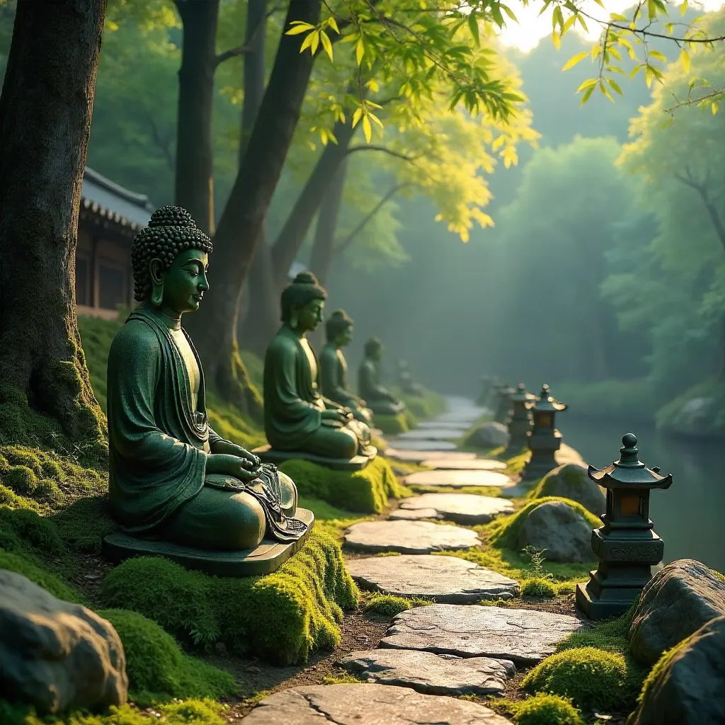 Moss-Covered Buddhas in Kyoto Temple Gardens