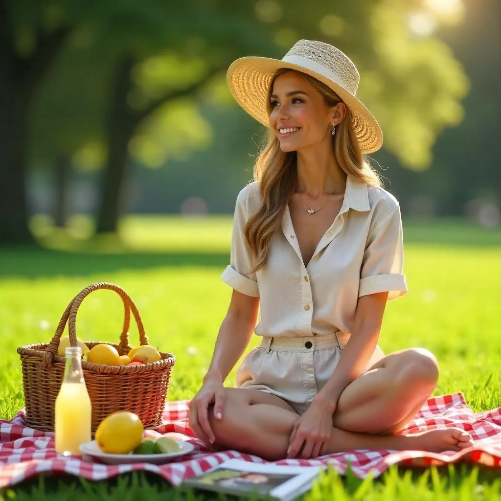 3D Render: Stylish White Woman at a Picnic