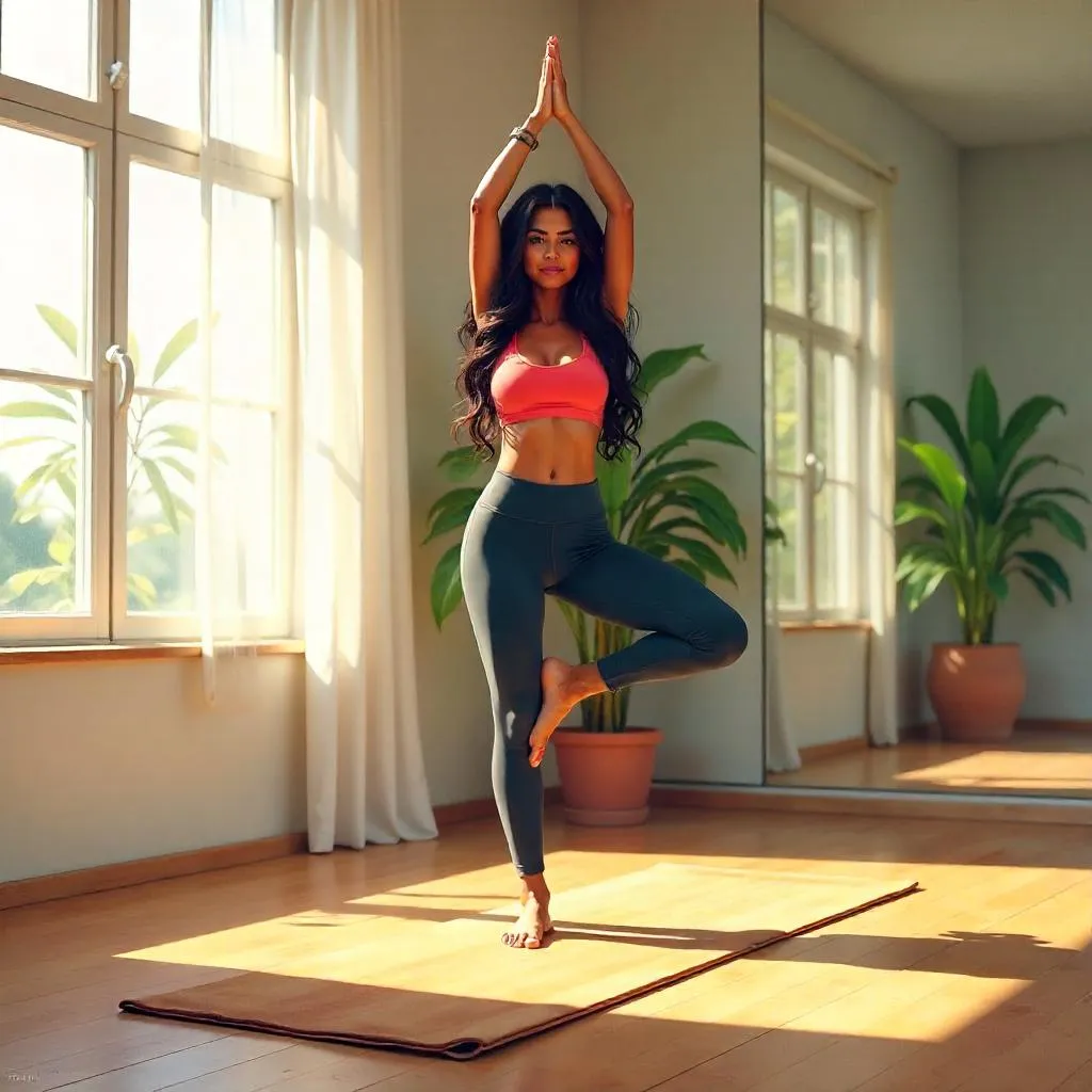 Serene Latina in a Modern Yoga Studio (Digital Art)