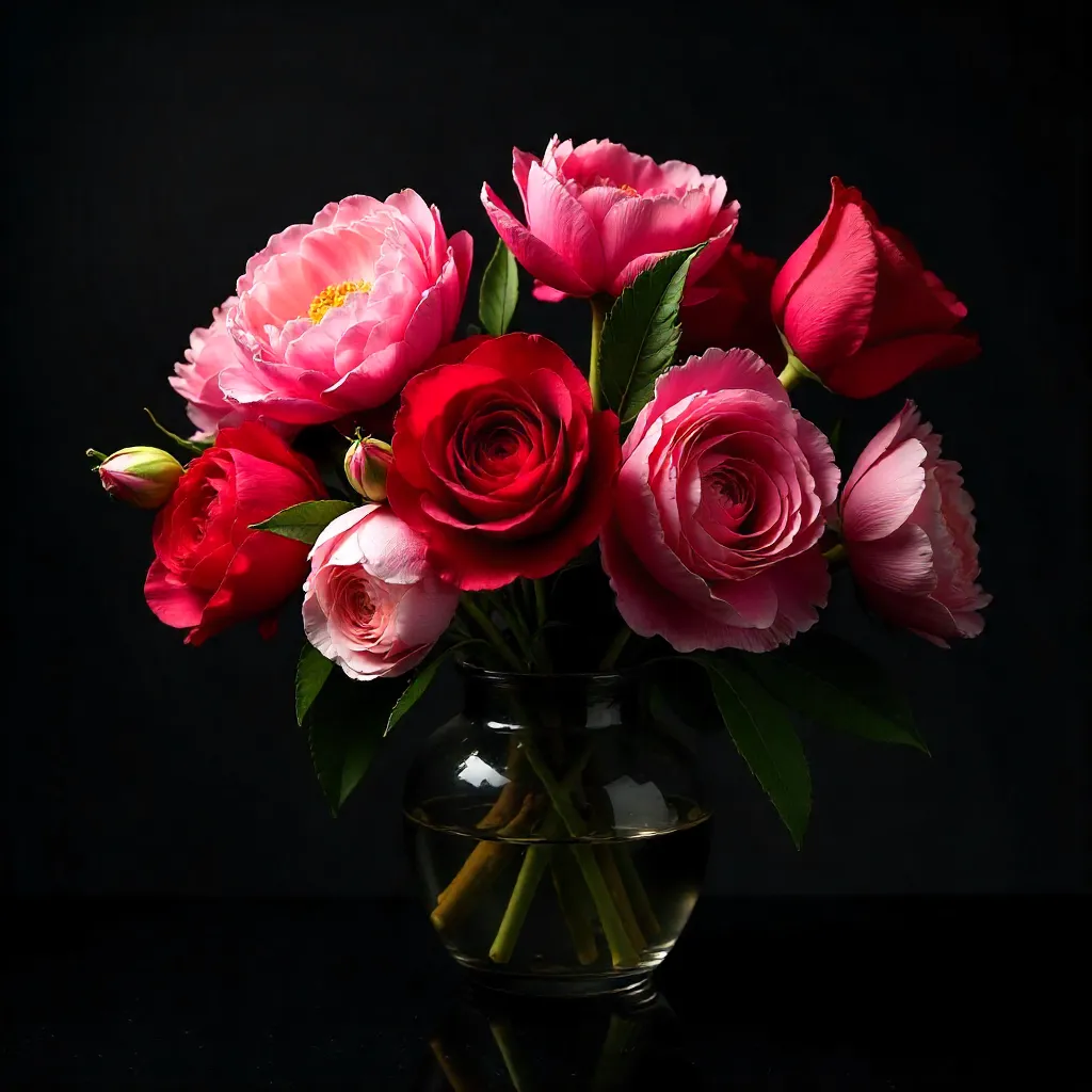 Dramatic Rich Red and Pink Floral Still Life