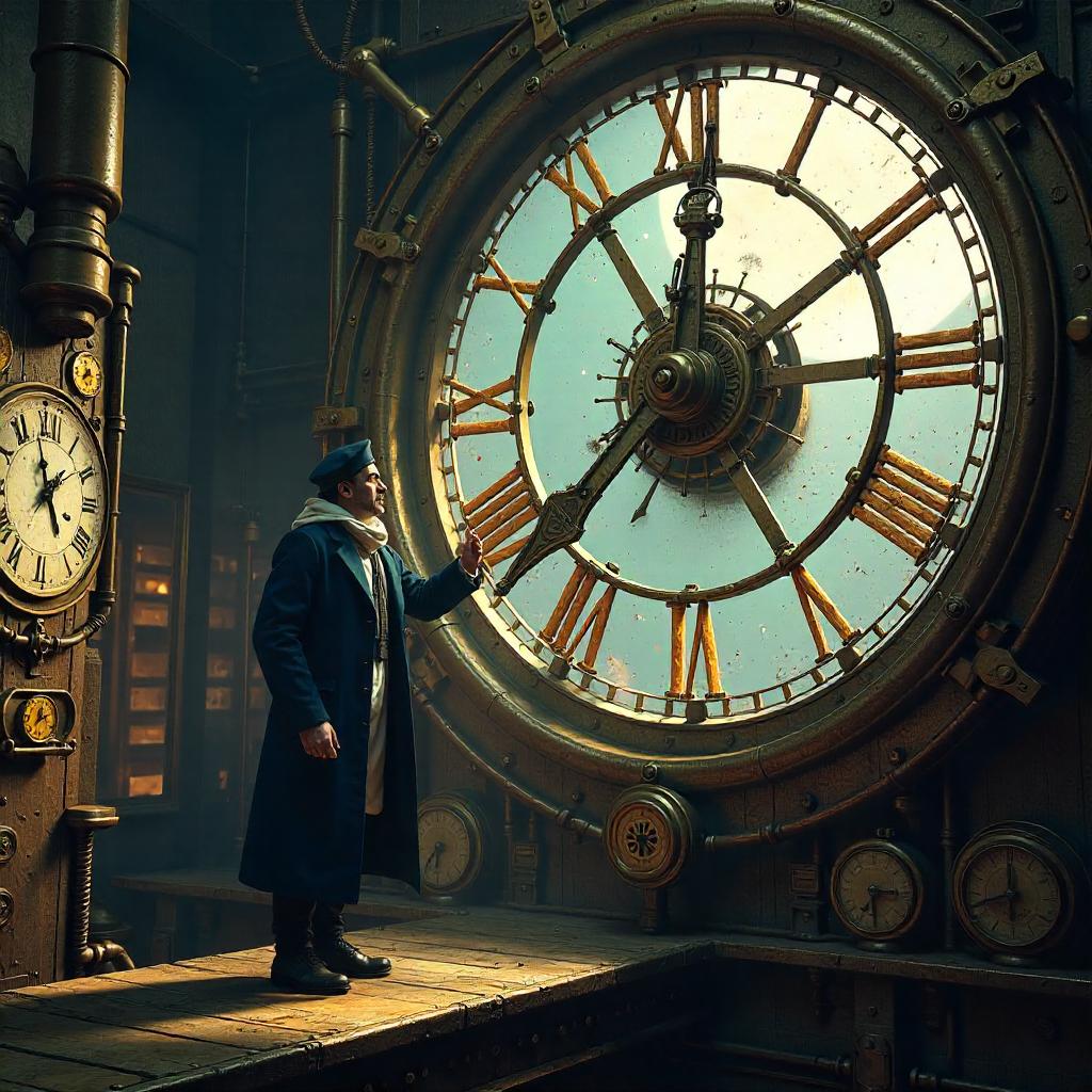 Sailor Inside a Giant Clock: 3D Render