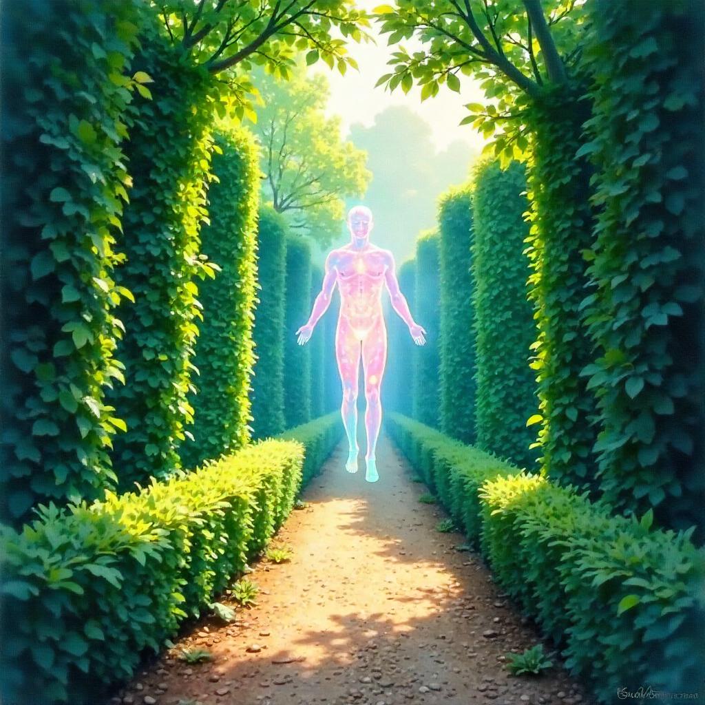 Holographic Light in a Watercolor Hedge Maze