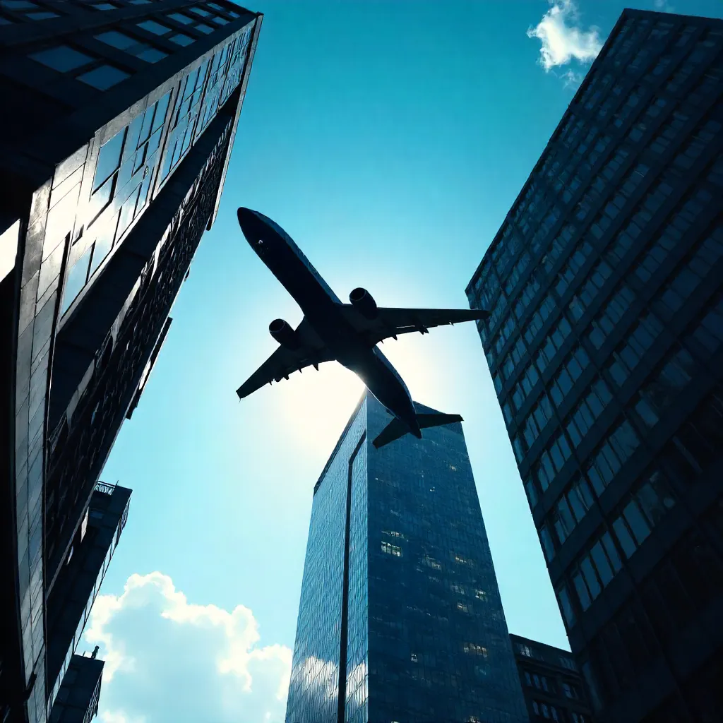 Silhouette Over Tokyo: Airliner and Tower at Blue Sky