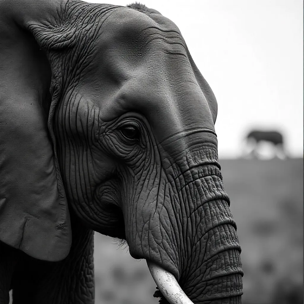 Monochrome Close-Up: Serene Elephant in Arusha