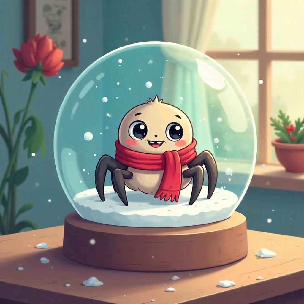 Chibi Spider in a Cozy Snow Globe