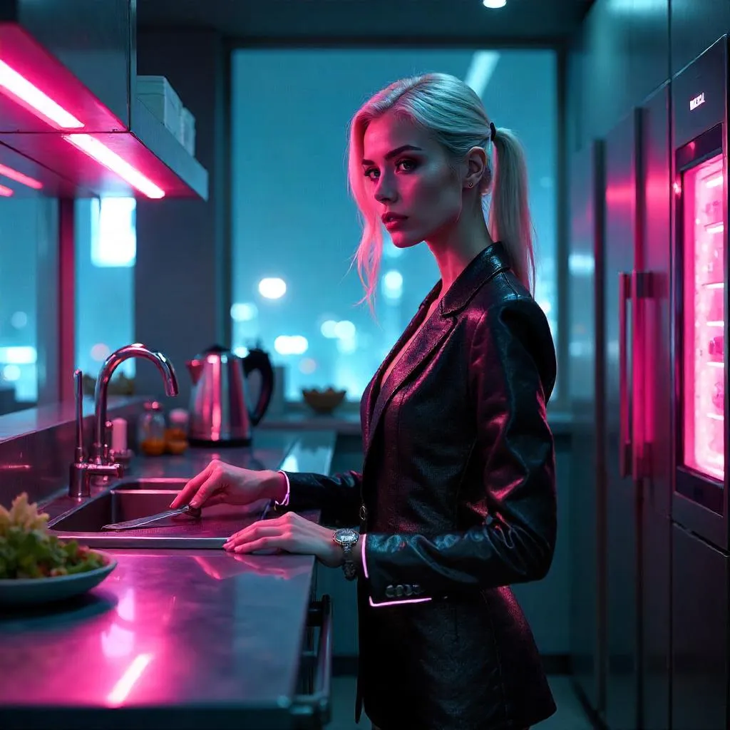 Elegant Cyberpunk Kitchen Portrait
